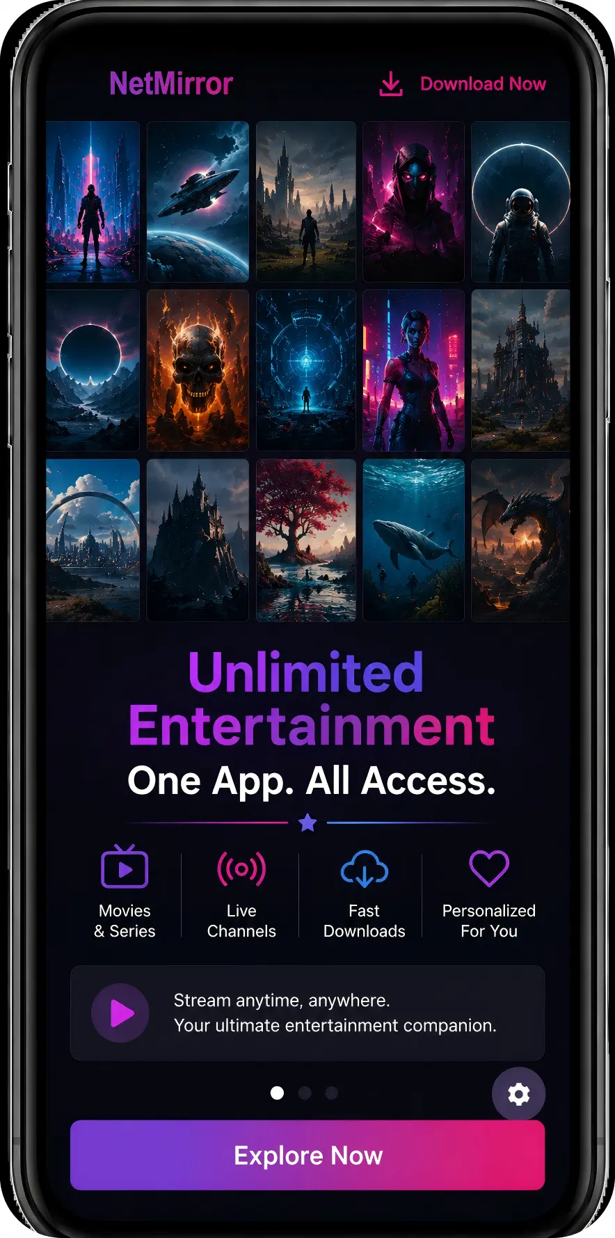 NetMirror APK interface displayed on a modern smartphone